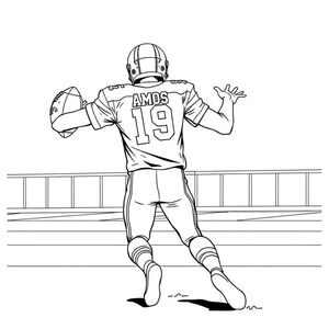 a realistic football player with the name AMOS on the back of his jersey, throwing a football down the field
