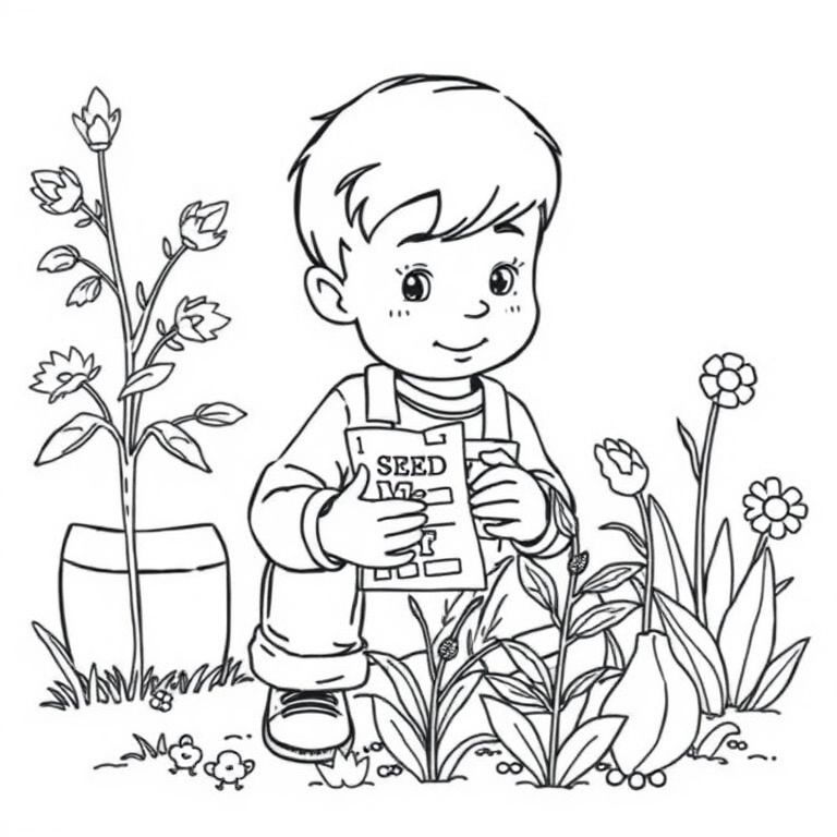 Cậu bé cầm một gói hạt giống đặt trong vườn. Anh ấy được nói nếu anh ấy bị đổ lỗi quá lâu thì hãy nói với anh ấy rằng hãy làm bánh quy và mang chúng đến nhà bên cạnh 