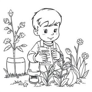 Cậu bé cầm một gói hạt giống đặt trong vườn. Anh ấy được nói nếu anh ấy bị đổ lỗi quá lâu thì hãy nói với anh ấy rằng hãy làm bánh quy và mang chúng đến nhà bên cạnh 