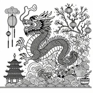Một bản vẽ đen trắng của một con rồng 3