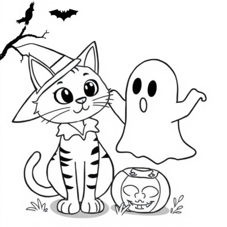 I want a halloween coloring book about a cat named shaky and a ghost named wiggles
