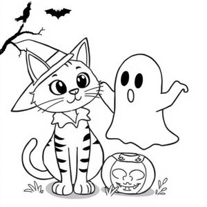 I want a halloween coloring book about a cat named shaky and a ghost named wiggles
