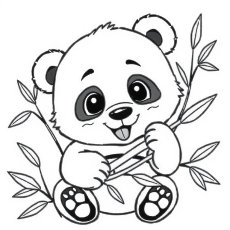 Gấu trúc tinh nghịch ăn tre, tranh tô màu hoạt hình dễ thương cho trẻ mới biết đi