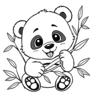 Gấu trúc tinh nghịch ăn tre, tranh tô màu hoạt hình dễ thương cho trẻ mới biết đi
