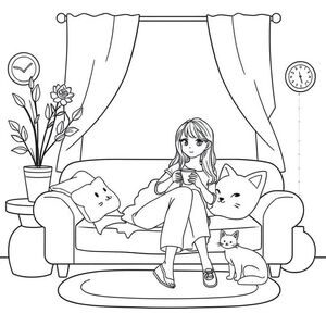 trang tô màu thẩm mỹ ấm cúng, minh họa nghệ thuật đường nét sạch sẽ của [mô tả cảnh hoặc đối tượng ấm cúng ở đây],
chi tiết tối thiểu, bầu không khí ấm áp và nhẹ nhàng, đường nét mềm mại, không đổ bóng, nền trắng trơn,
rung cảm hygge thư giãn, bố cục ấm áp và bình tĩnh, dễ thương và mời gọi,
cho một cuốn sách tô màu "Khoảnh khắc ấm cúng" dành cho thanh thiếu niên và thanh niên,
Chỉ đường viền đen trắng, bố cục căn giữa, định dạng 8,5x11 inch,
Studio Ghibli Phong cách ấm cúng, chỉ nghệ thuật đường nét, không màu, không văn bản, phác thảo rất chi tiết nhưng không phức tạp. Cô gái ngồi trên ghế dài với trà nóng và mèo gần đó