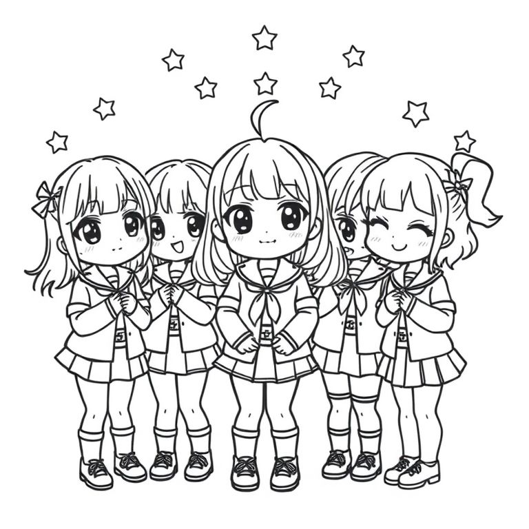 a chibi school idol club super cute super easy to color in. and each with their own super cute nice style 