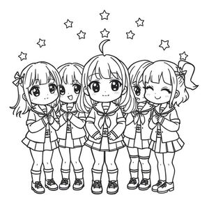 a chibi school idol club super cute super easy to color in. and each with their own super cute nice style 