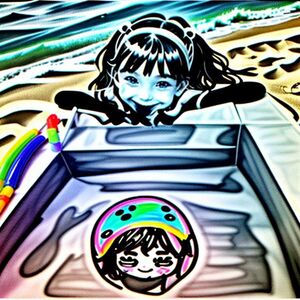 a girl at the beach wearing a bikini a kid girl smiling really cutely in a cute pose the game around 14 