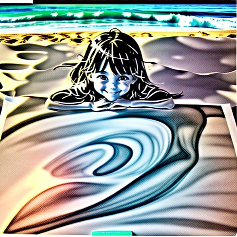 a girl at the beach wearing a swimsuit  girl smiling really cutely in a cute pose the girl
 around 18 in the water anime style 
with people behind her super cute Yh that anime style
plsssssss