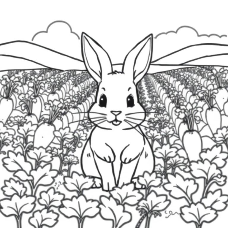 cute rabbit in a field of carrots farm in the background 