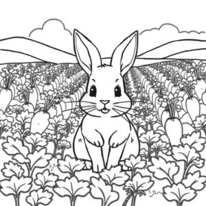 cute rabbit in a field of carrots farm in the background 