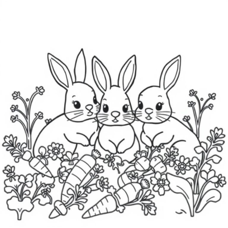 cute rabbits sitting in a field of carrots