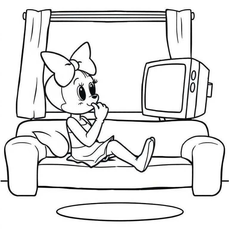Mina is sitting on the couch watching TV — and picking her nose.