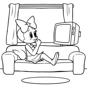 Mina is sitting on the couch watching TV — and picking her nose.