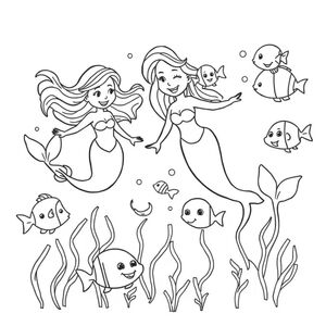 three sharks swimming near fish and sea weed