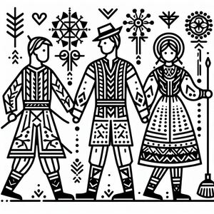 A black and white drawing of two people holding hands