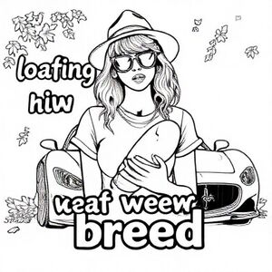 Một bức ảnh của Taylor Swift mặc áo phông, mũ fedora, kính râm và cầm một ổ bánh mì. Dòng chữ "lười biếng anh ấy là bánh mì" bằng chữ bong bóng. Một chiếc Maserati và lá mùa thu ở hậu cảnh.