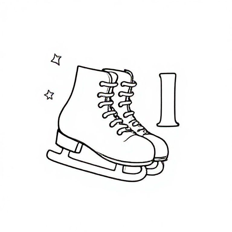 Simple pair of cartoon ice skates with little stars, big capital “I” beside it.