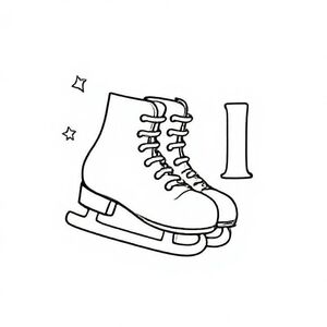 Simple pair of cartoon ice skates with little stars, big capital “I” beside it.