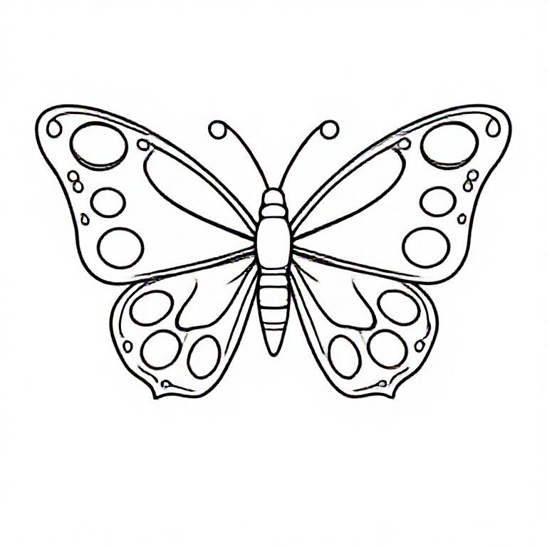 a simple outline of a butterfly whose wings are filled with shapes of sveral circles, triangles and squares