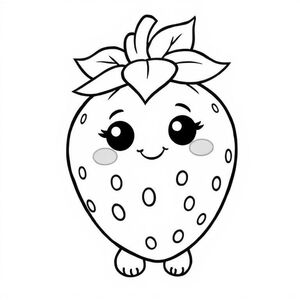 Một quả dâu tây kawaii mũm mĩm với các chấm hạt đều, phần trên lá dễ thương như một chiếc mũ nhỏ, đôi mắt to tròn với điểm nhấn màu trắng, nụ cười cong dịu dàng, bàn tay và bàn chân nhỏ xíu. Thêm các đường cong nhẹ nhàng xung quanh nó để tạo nền theo chủ đề quả mọng vui tươi. Đường viền màu đen dày, thiết kế thân thiện với trẻ em.

---
