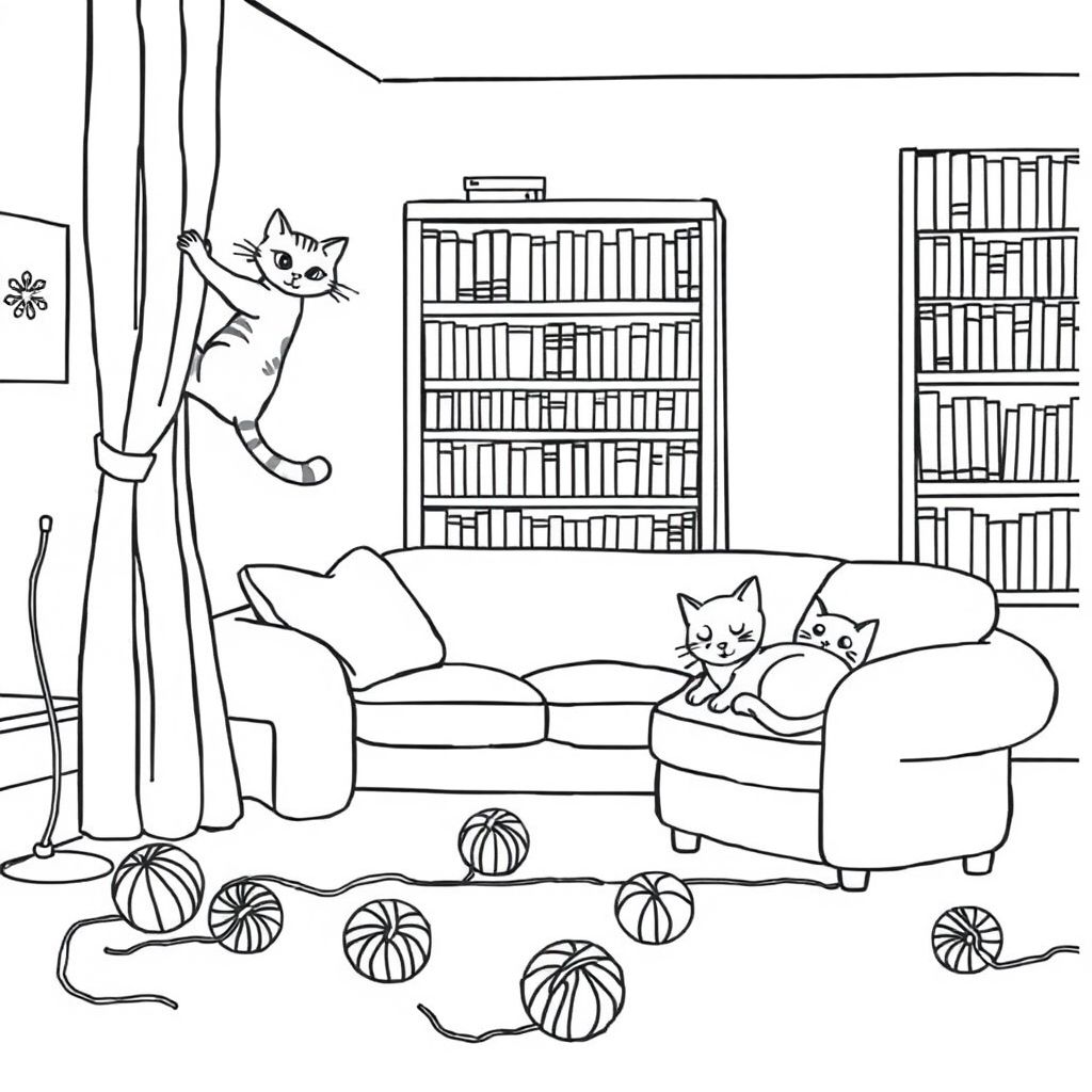 Cabin tuyết với những cây thông, khói ống khói, cửa sổ phát sáng, nghệ thuật đường nét đơn giản.