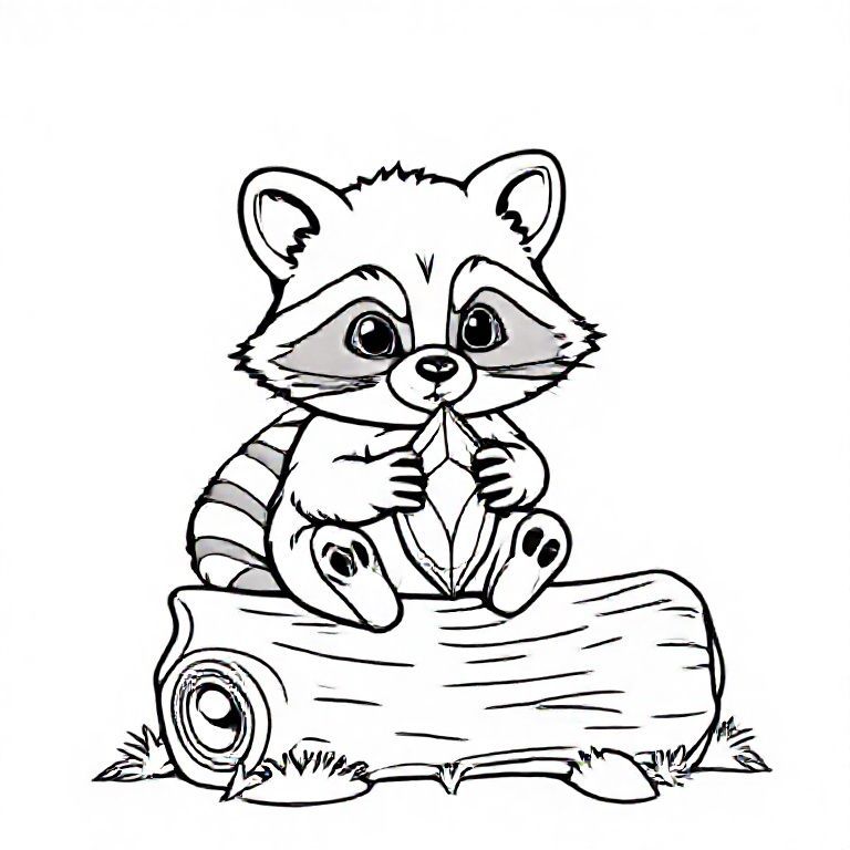 Tiny raccoon holding a small crystal, sitting on a log

