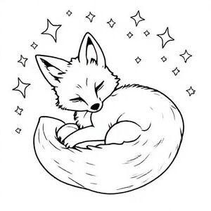 AEnchanted baby fox curled up with twinkling stars around

