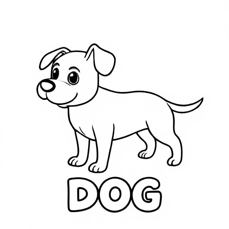 A dog with bold lines and the titel "DOG" below