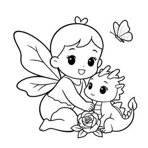 Babygirl Fairy với hoa hồng rồng con và bướm