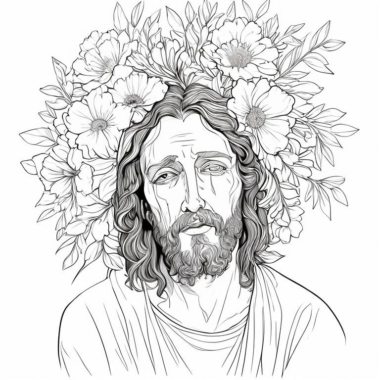 create a floral picture with Jesus wept in the middle of it