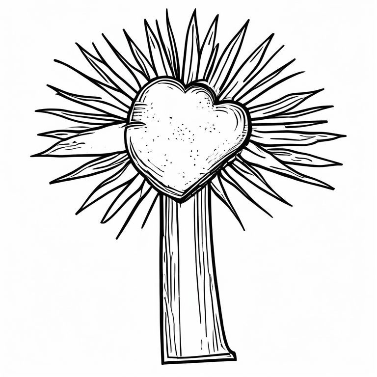 make a cross with the sun and a heart around it
