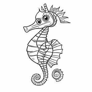 Hình minh họa nghệ thuật đen trắng của một con cá ngựa ở giữa trang.
Phong cách: nghệ thuật đường nét đen trắng, đường viền dày đậm, không màu, nền trắng, hình dạng đơn giản, không đổ bóng, không có màu xám, chỉ nền trắng.
Các đường viền sạch sẽ, mịn màng, chi tiết tối thiểu.
Được thiết kế cho sách tô màu trẻ em, dễ tô màu, động vật ở giữa, có thể in, độ tương phản cao.