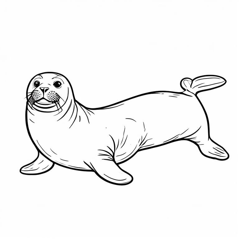 Hình minh họa nghệ thuật đường nét đen trắng của một con dấu ở giữa trang.
Phong cách: nghệ thuật đường nét đen trắng, đường viền dày đậm, không màu, nền trắng, hình dạng đơn giản, không đổ bóng, không có màu xám, chỉ nền trắng.
Các đường viền sạch sẽ, mịn màng, chi tiết tối thiểu.
Được thiết kế cho sách tô màu trẻ em, dễ tô màu, động vật ở giữa, có thể in, độ tương phản cao.