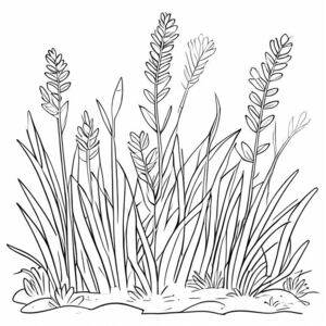 “Simple black-and-white line art illustration of weeds, grass, and sea vegetation for a children’s coloring book. Cute and friendly style, rounded shapes, thick clean outlines, no shading, no gradients, no background. Includes playful grass blades, soft weeds, seaweed, coral-like plants, and underwater plants. Easy-to-color large open spaces, minimal detail, cartoon style, suitable for kids ages 3–7. White background, vector-style outline, printable coloring page.”