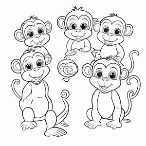 5 cartoon little monkeys, no background