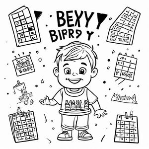 Please create a set of coloring pages for a "Beary First Birthday" theme party celebrating my son Theodore's first birthday. Please include some pages with tick-tack-toe, mazes, word searches (with birthday themed words), etc.