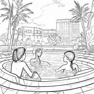 a family enjoying their stay at a hotel playing in the pool