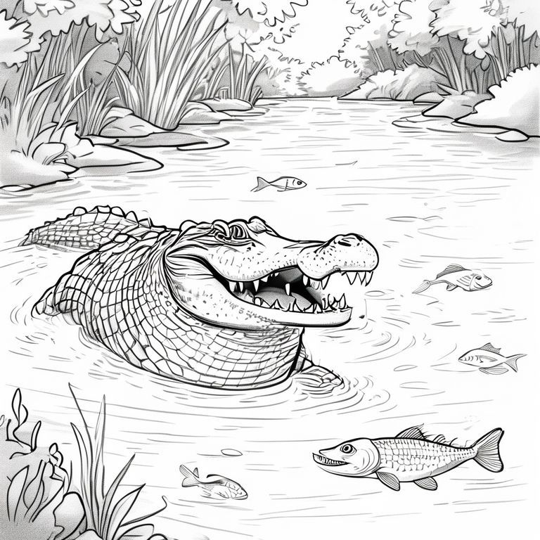 Cá sấu
Mỉm cười há miệng trên sông, một số con cá nhảy gần đó