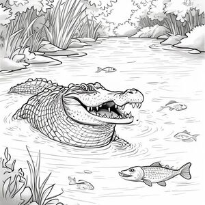 Cá sấu
Mỉm cười há miệng trên sông, một số con cá nhảy gần đó