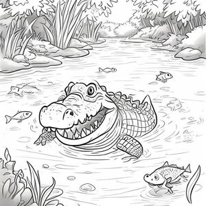 Cá sấu
Mỉm cười với miệng há hốc mồm trên sông, một số con cá nhảy gần đó dễ thương và cũng có một chữ A với răng cá sấu 
được tô màu
