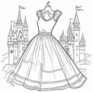 Cho tôi một chiếc váy mà tôi có thể tô màu với nền của một lâu đài