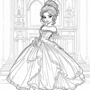 cho tôi một cô gái có mái tóc với một chiếc váy dạ hội to đẹp ngoài vai và nền là cô ấy bên trong một chiếc hộp 