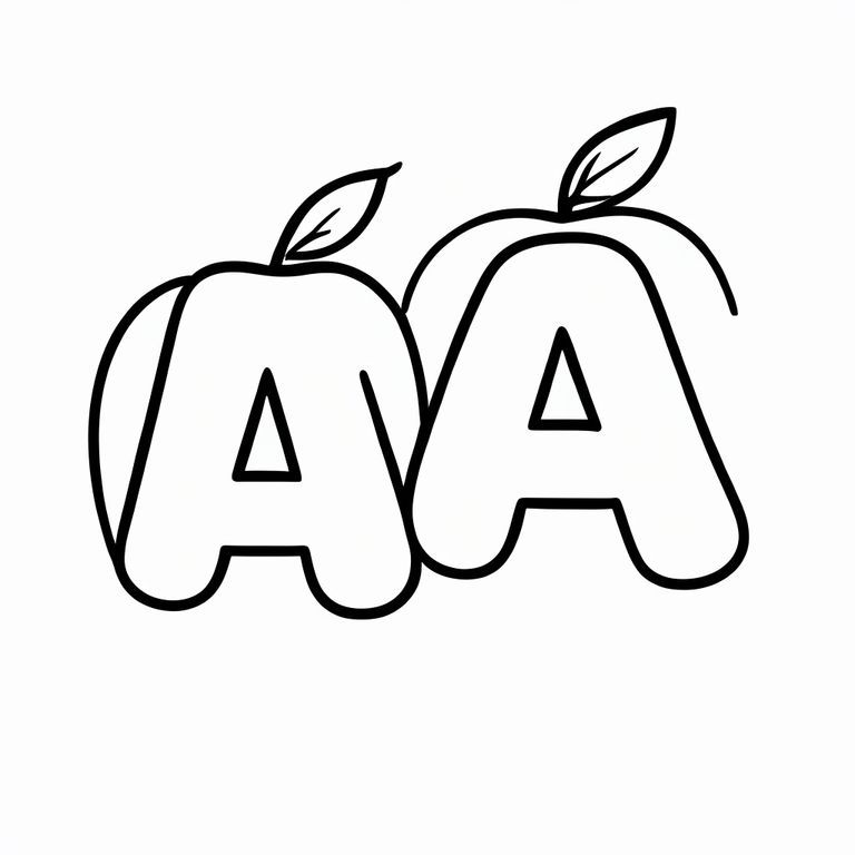 “Create a clean black-and-white coloring book page for kids.
Show the capital letter A and lowercase letter a in large bubble-style font.
Include a simple, cute illustration of an apple
Use thick bold outlines, no shading, no color, no background clutter, suitable for printing on A4 paper.
The style should be friendly, cartoon-like, and easy for children to color.”