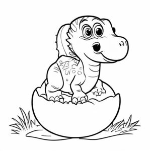 Một con khủng long con ra khỏi một quả trứng, đường viền đơn giản, đường dày, hình dạng lớn, tranh tô màu cho trẻ mới biết đi