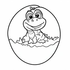 Một con khủng long con với hai mắt chui ra từ một quả trứng, đường viền đơn giản, đường dày, hình dạng lớn, tranh tô màu cho trẻ mới biết đi