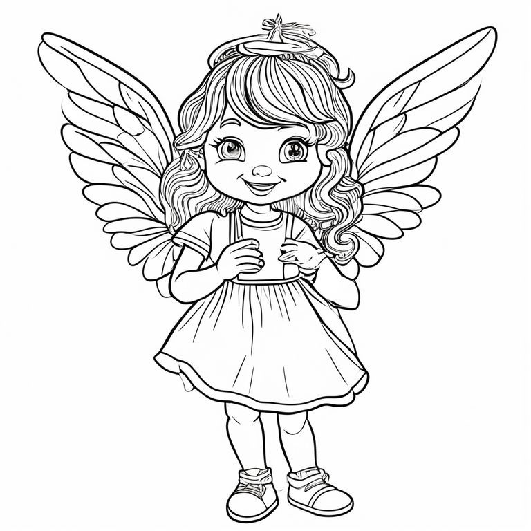 Tranh tô màu đen trắng, đường viền dày, không đổ bóng,
nàng tiên thiên thần dễ thương cầm chữ A, phong cách giả tưởng cho trẻ em,
nền đơn giản, nghệ thuật đường nét sạch sẽ, có thể in, độ tương phản cao làm cho hai trang một có màu và một trang không có màu 