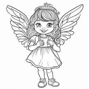 Tranh tô màu đen trắng, đường viền dày, không đổ bóng,
nàng tiên thiên thần dễ thương cầm chữ A, phong cách giả tưởng cho trẻ em,
nền đơn giản, nghệ thuật đường nét sạch sẽ, có thể in, độ tương phản cao làm cho hai trang một có màu và một trang không có màu 