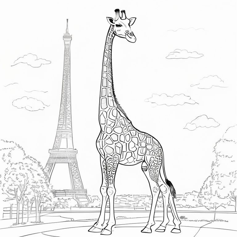 giraffe standing in front of Eiffel tower 