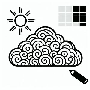 Một bản vẽ đen trắng của một đám mây bằng bút chì